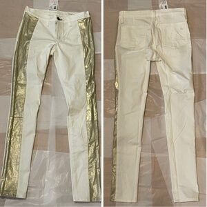 NWT! Rag & Bone Ivory Gold Lambskin Lamb Leather Trim Jeans 27 Intermix